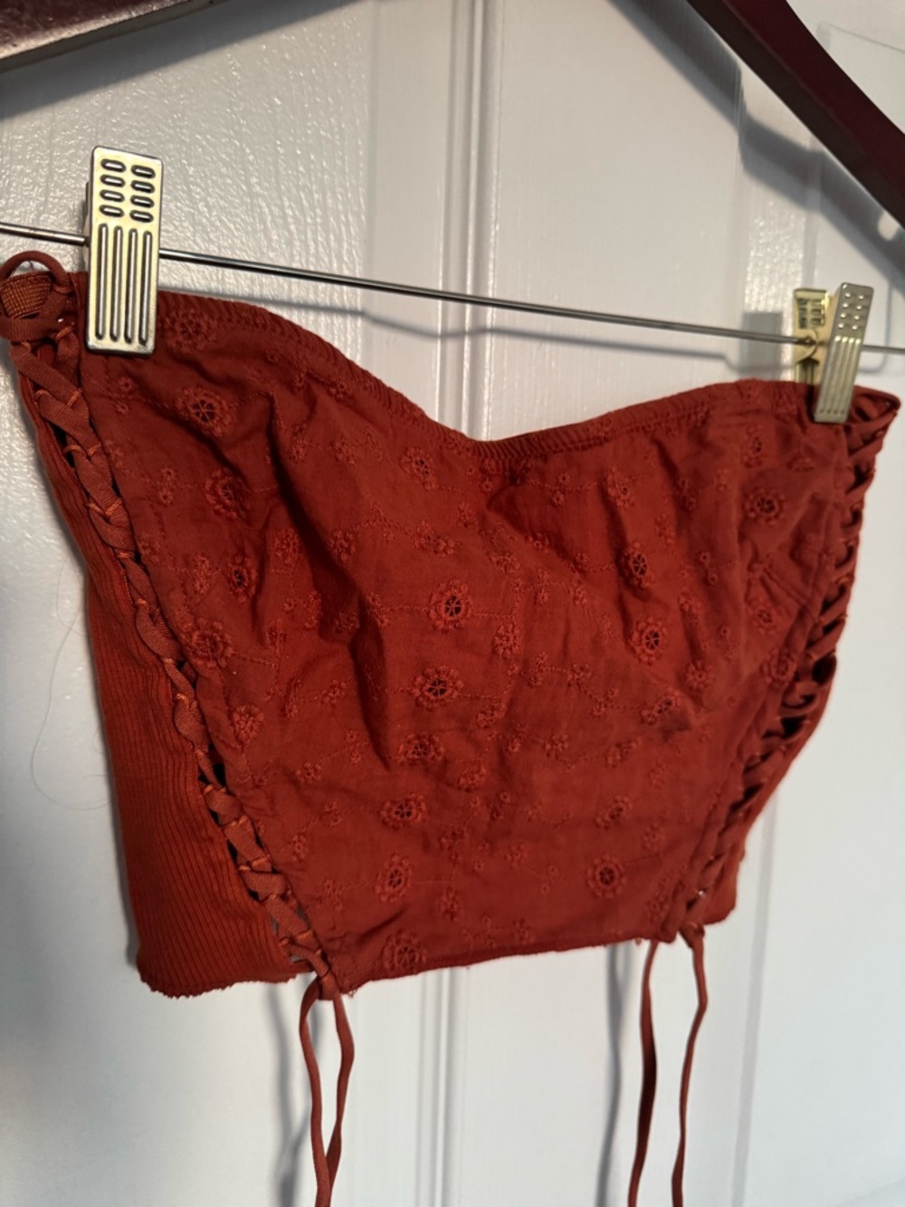 Anthropologie Rust Orange Eyelet Lace-Up Cropped Camisole